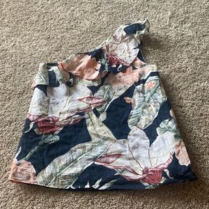 ANN TAYLOR FLORAL ONE SHOULDER RUFFLE TOP XS